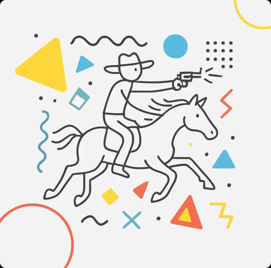 Ковбой на лошади с пистолетом